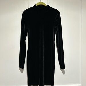 H&M Black velvet mock neck dress